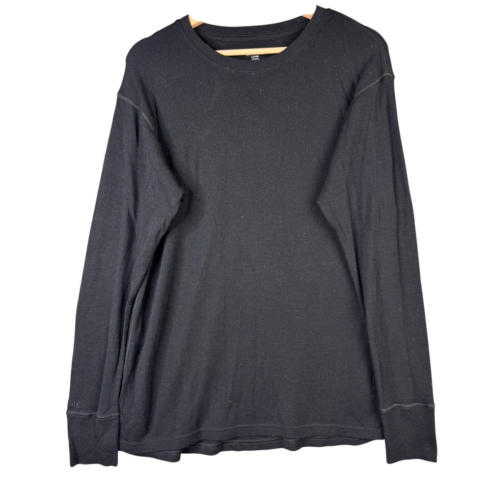 Woolx 100% Merino Wool Long Sleeve Crew Neck Shirt Black Mens Large